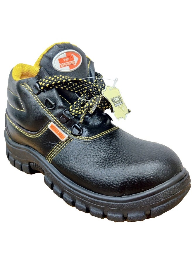 Workman - Draco Black & Yellow Leather Safety Shoes for | Bike Learning Safety Shoes | Antistatic, Anti-Slip, Oil & Heat Resistant | Double Density with Steel Toe | Size-43 - Image 1
