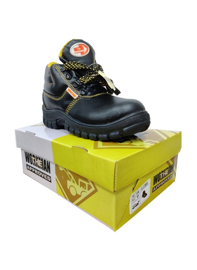 Workman - Draco Black & Yellow Leather Safety Shoes for | Bike Learning Safety Shoes | Antistatic, Anti-Slip, Oil & Heat Resistant | Double Density with Steel Toe | Size-43 - Image 1