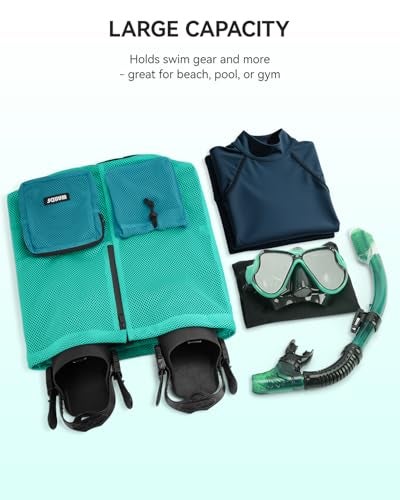 WANDF Swim Bag Mesh Drawstring Backpack with Wet Pocket Beach Bag for Swimming Pool Gym Workout Men and Women (Turquoise) - Image 3