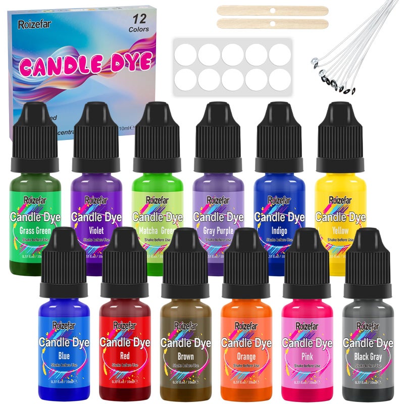 Roizefar Candle Dye - 12 Colors Wax Melt Dye for Candles Making, Oil-Based Dye for Wax, Highly Concentrate Liquid Candle Color Dyes - Image 1