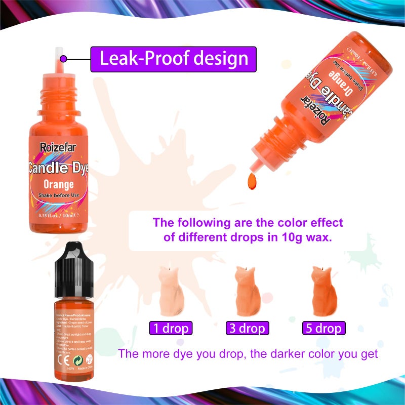 Roizefar Candle Dye - 12 Colors Wax Melt Dye for Candles Making, Oil-Based Dye for Wax, Highly Concentrate Liquid Candle Color Dyes - Image 3