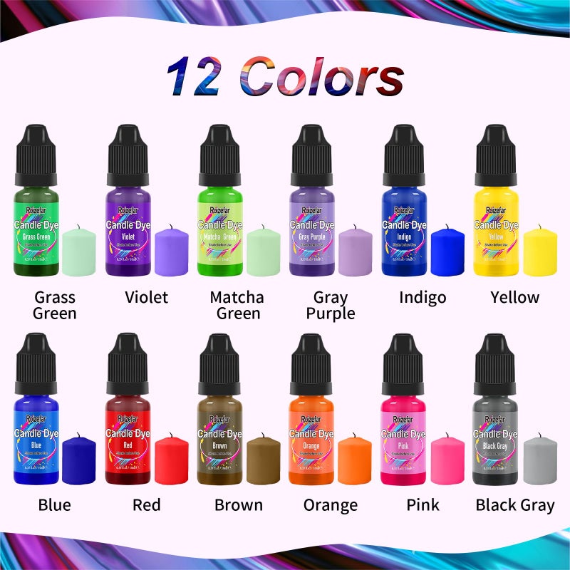 Roizefar Candle Dye - 12 Colors Wax Melt Dye for Candles Making, Oil-Based Dye for Wax, Highly Concentrate Liquid Candle Color Dyes - Image 2