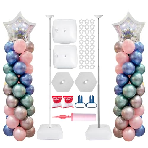 AooeDomi Metal Balloon Column Stand Set of 2 Reusable Telescopic Design Height Adjustable from 157 to 7 Ft Balloon Stander for Party Decorations - Image 1