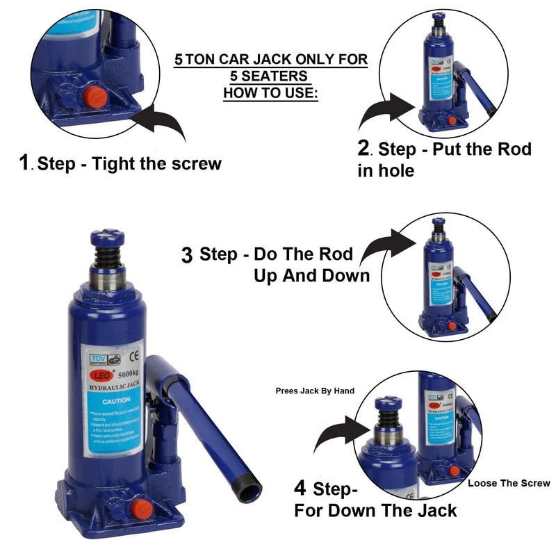 PEFKO PFK0667 3/5/ 6/8/ 10 TON Universal Hydraulic Universal Bottle Car Jack, Compatible for Lifting All Cars, Material - Alloy Steel, Color - Blue, Lifting Capacity (3000 KG) - Image 5