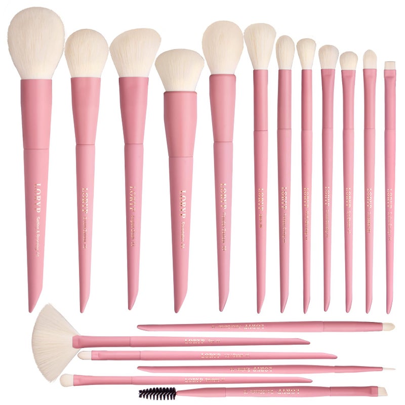 LORYP Makeup Brushes Set Labeled 18 Piece Face and Eye Brush Set Ultra soft hair Foundation, Concealer, Blush, Contour, Blending, Eyeshadow Pink Brush kit - Image 1