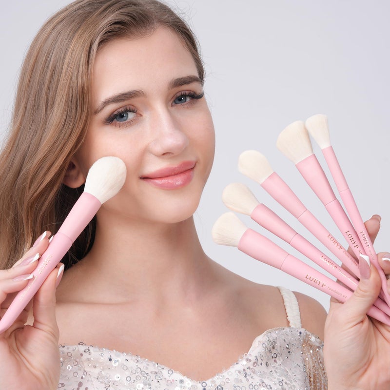 LORYP Makeup Brushes Set Labeled 18 Piece Face and Eye Brush Set Ultra soft hair Foundation, Concealer, Blush, Contour, Blending, Eyeshadow Pink Brush kit - Image 3