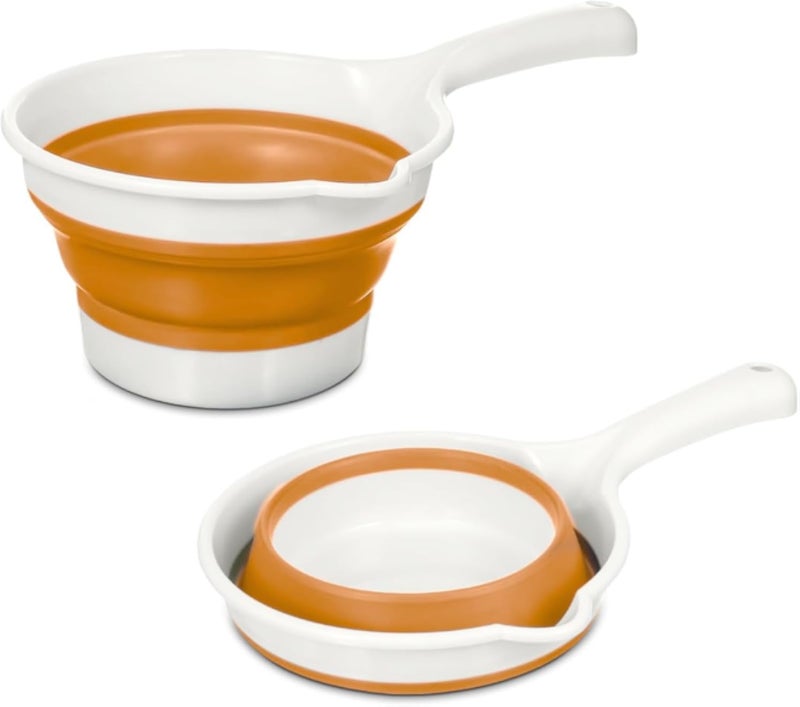 Water Ladle With Handle â€“ Portable Plastic Water Bailer Scoop â€“ Collapsible Pail For Travel Camping Kitchen Cleaning â€“ BPA Free Space Saving Design Easy To Store (Orange & White)