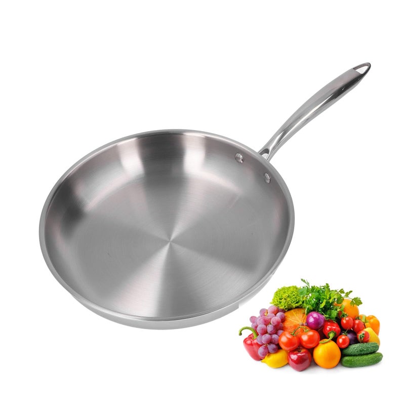 plplaaoo Stainless Steel Frying Pan Oven Safe Induction Skillet Stainless Steel Pan with Ergonomic Handle Thickened Uncoated 3 Layers 304 Stainless Steels Skillet for Versatile Cooking30cm