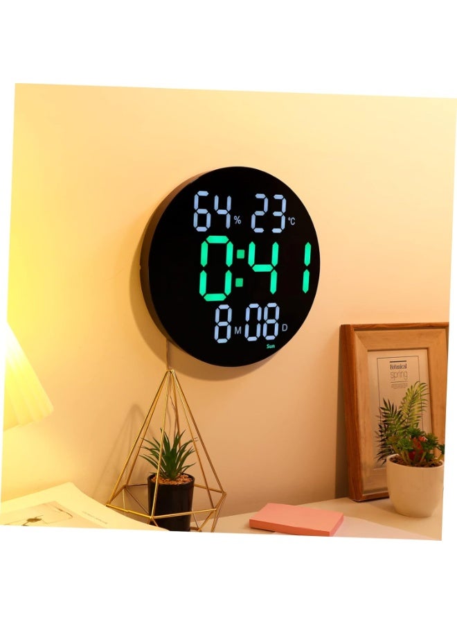 ساعة حائط رقمية LED دائرية 12 بوصة مع تاريخ ودرجة حرارة ورطوبة وتحكم عن بعد - Image 3