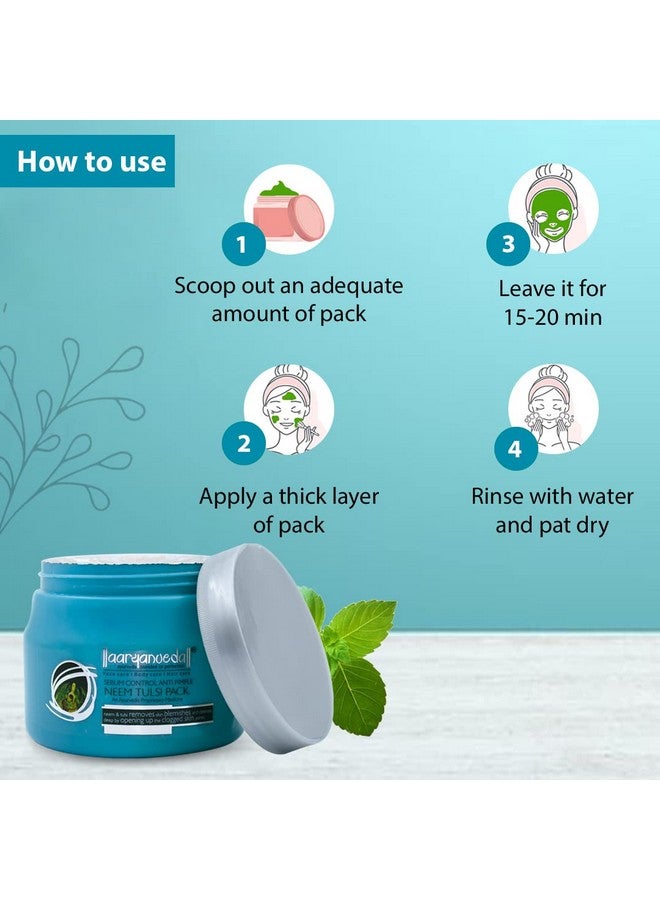 Aryanveda Neem Tulsi Face Pack Cream, Fights Acne & Dark Spots, Controls Excess Sebum Production, Reduces Oiliness & Purifies Skin, Unclogs Pores, Suitable For Sensitive Skin & Acne Prone Skin, 400 G - Image 3