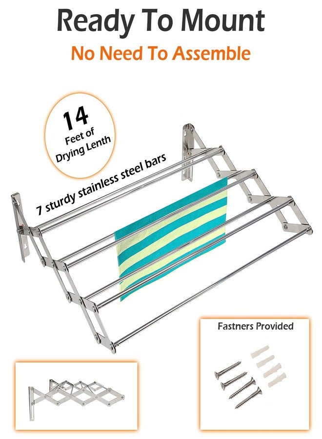 Synergy - 7 Rods - Premium Heavy Duty Stainless Steel Clothes Drying Stand Wall Mounted | Cloth Hanging Stand | Clothes Drying Stand for Balcony | Foldable Cloth Hanger for Drying [SY-CS3] - Image 4