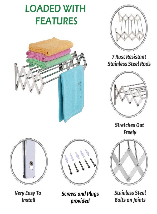 Synergy - 7 Rods - Premium Heavy Duty Stainless Steel Clothes Drying Stand Wall Mounted | Cloth Hanging Stand | Clothes Drying Stand for Balcony | Foldable Cloth Hanger for Drying [SY-CS3] - Image 5