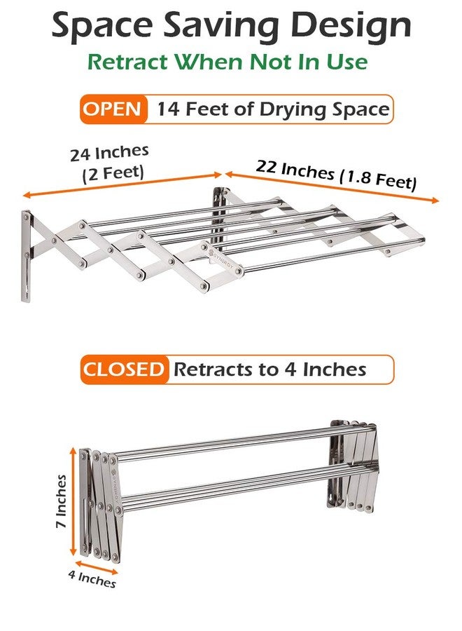 Synergy - 7 Rods - Premium Heavy Duty Stainless Steel Clothes Drying Stand Wall Mounted | Cloth Hanging Stand | Clothes Drying Stand for Balcony | Foldable Cloth Hanger for Drying [SY-CS3] - Image 3