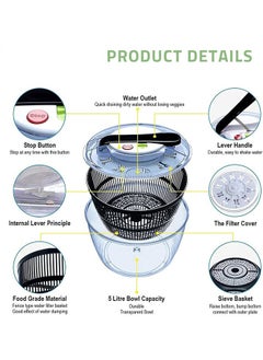 Bukela Salad Spinner, Manual Button Fruit and Vegetable Dehydrator with 5L Bowl, BPA Free, Suitable for Washing and Dehydrating Salad Greens, Lettuce, Fruits and Vegetables  - Image 2