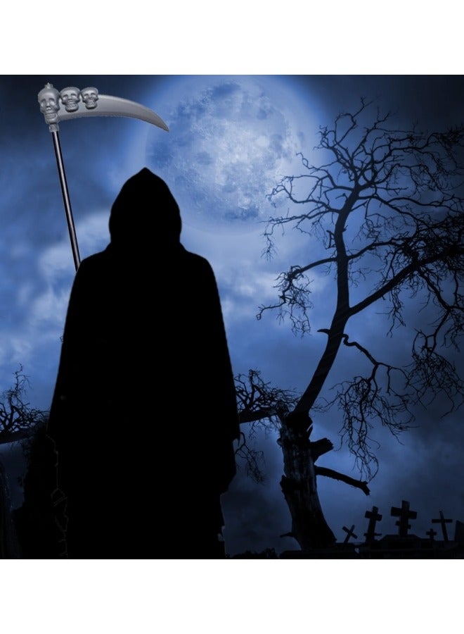 GGEROU Grim Reaper Costume Children, 90 cm Costume Grim Reaper Children, Scythe Costume Children with Sickle, Mask, Gloves, Black Cape with Hood Set  - Image 4