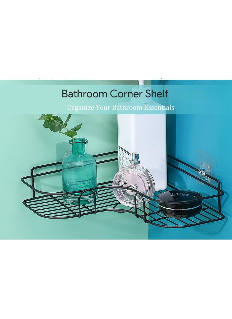 Generic - 2 Pices Metal bathroom corner shelf with rust-resistant adhesive sticker with a basket design to prevent water from accumulating in it to organize all bathroom accessories. Painted with high-quality paint - Corner Shower Shelf, Self Adhesive No Drilling Wall Mounted Shower Storage Shelf Organizer For Bathroom, Kitchen And Toilet，Iron - Image 1