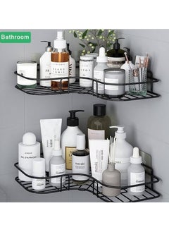 Generic 2 Pices Metal bathroom corner shelf with rust-resistant adhesive sticker with a basket design to prevent water from accumulating in it to organize all bathroom accessories. Painted with high-quality paint - Corner Shower Shelf, Self Adhesive No Drilling Wall Mounted Shower Storage Shelf Organizer For Bathroom, Kitchen And Toilet，Iron  - Image 1