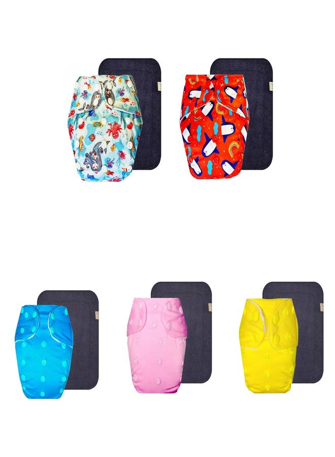 Dumbledo Premium Cloth Diaper with Gray Insert (Pack of 5) | Hypoallergenic | Reusable & Washable | Travel Friendly | Worry-Free Diapering | 3 Months - 3 Years | Unisex Baby - Image 1