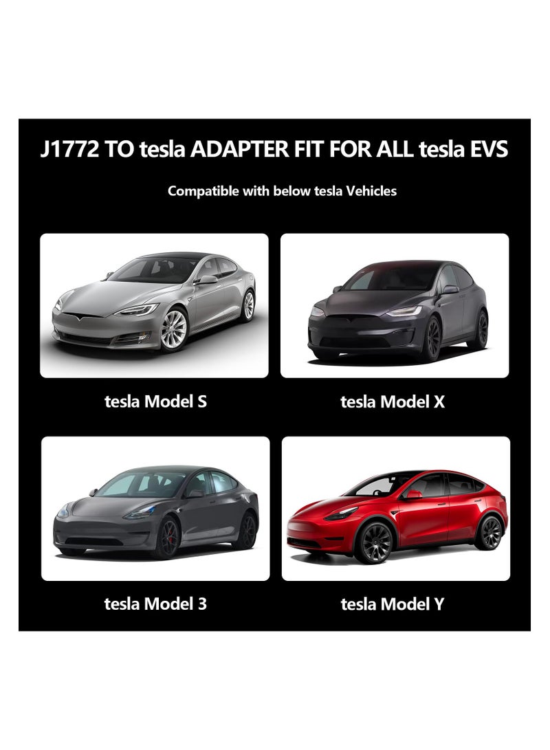 محول J1772 إلى Tesla، محول شاحن J1772 لطراز Tesla-3/Y/X/S، محول شاحن EV SAE J1772 لسيارات Tesla فقط 【معتمد من السلامة】 80A/250V AC، ملاءمة مثالية (J1772 إلى Tesla، أسود) - Image 4