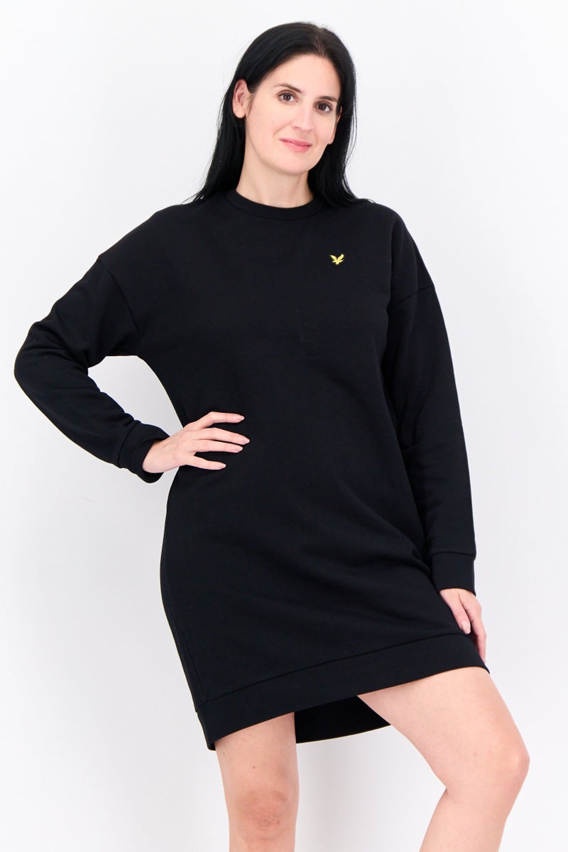Lyle & Scott Women Embroidered Logo Sweater Dress, Black - Image 1