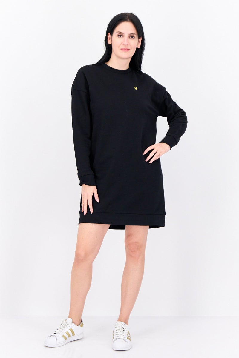 Lyle & Scott فستان سترة مزخرف بشعار للنساء، أسود - Image 4