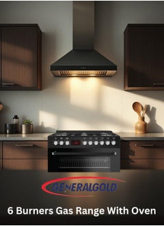 جينيرال جولد موقد غاز قائم من General Gold، بقياس 90x60 سم، 6 شعلات مع شعلتي ووك، أجزاء إيطالية، فرن غاز وشواية بباب ثلاثي الزجاج، دعامة أواني من الحديد الزهر، شواية دوّارة، وموقد قوي للاستخدام المكثّف  - Image 2