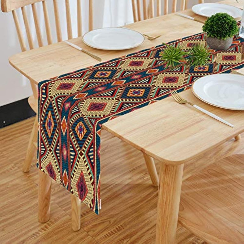 HOMADORN HOMA DORN Cotton Feel Modern Patterns Digital Printed Double Layered Enhanced Decor 4 Seater Table Runner Cloth Multicolour 13 INCHES X 60 INCHES
