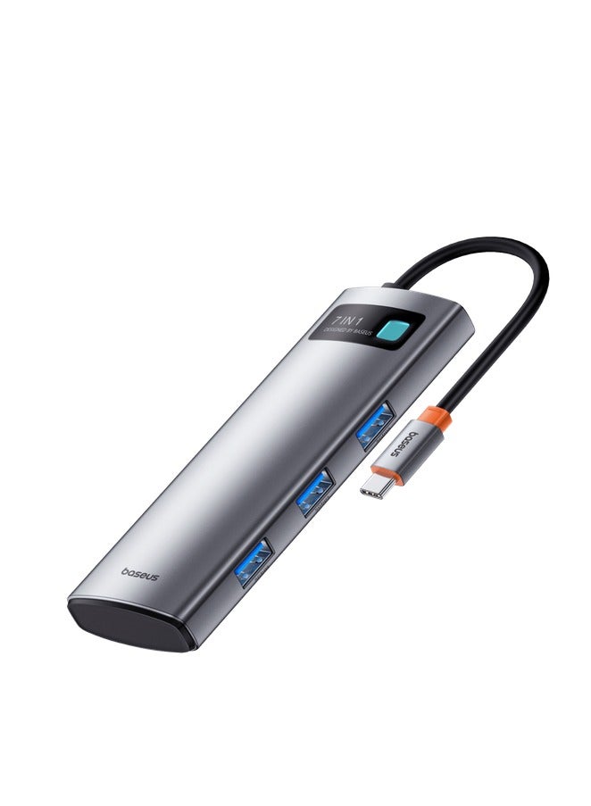 بيسوس Baseus Metal Gleam Series 7-Port HUB Space Gray (النوع C إلى HDMI4K@60 هرتز*1+USB3.0*3+PD*1+SD/TF*1) - Image 2