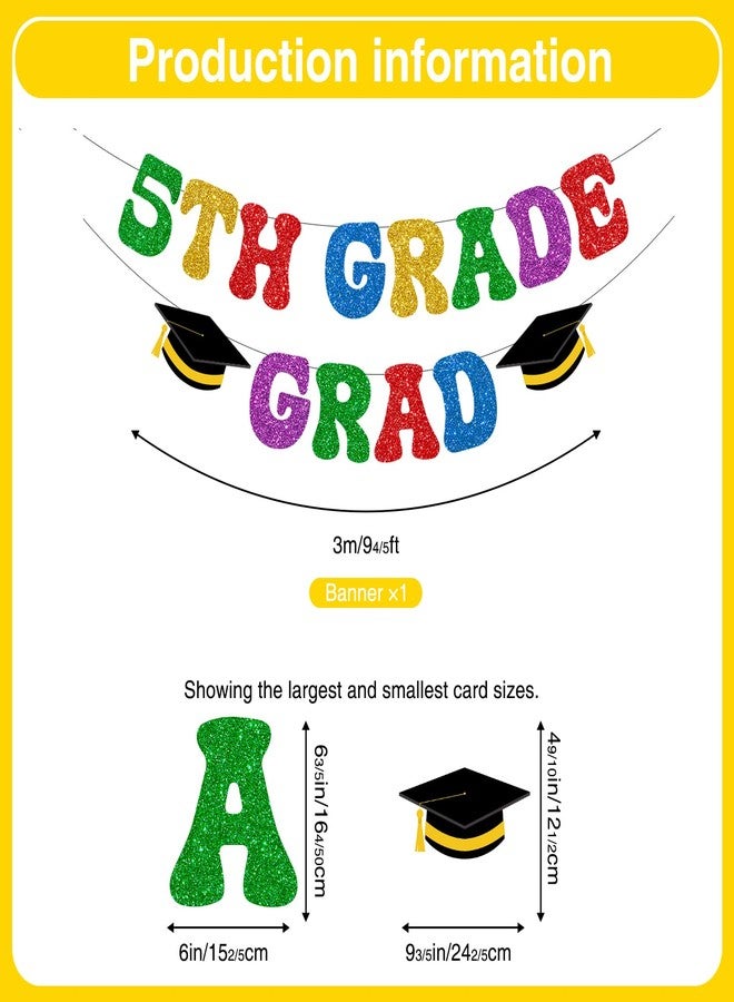 Biswiter 5th Grade Graduation Decorations, NO-DIY Glitter 5th Grade Graduation Banner, Elementary School Graduated Decorations - Image 2