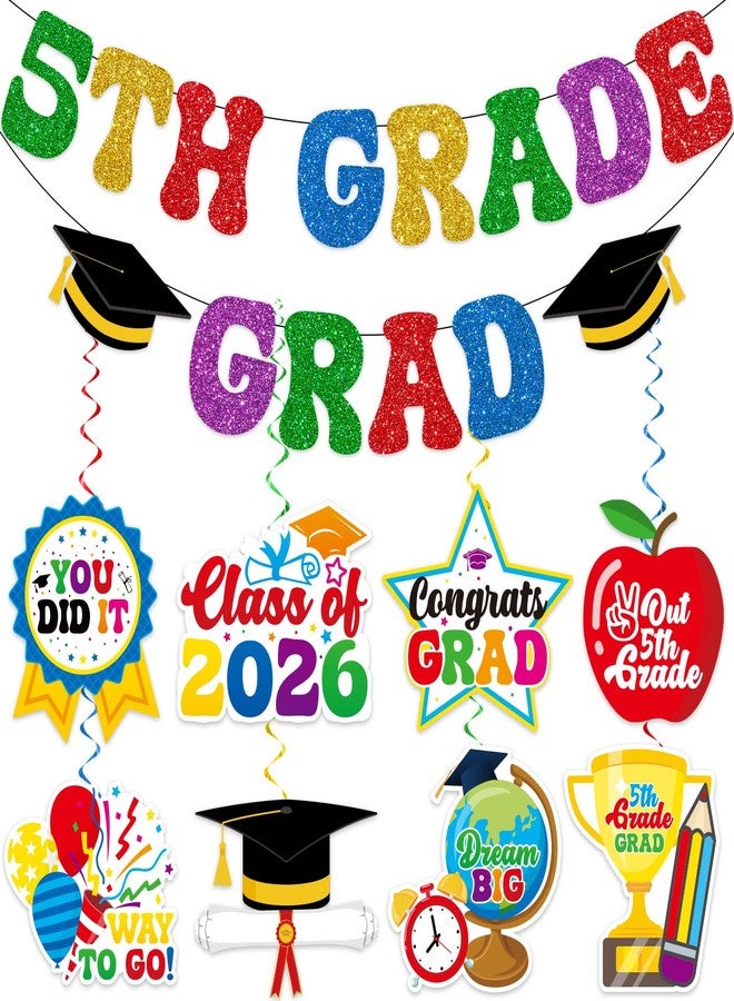 Biswiter 5th Grade Graduation Decorations, NO-DIY Glitter 5th Grade Graduation Banner, Elementary School Graduated Decorations - Image 1