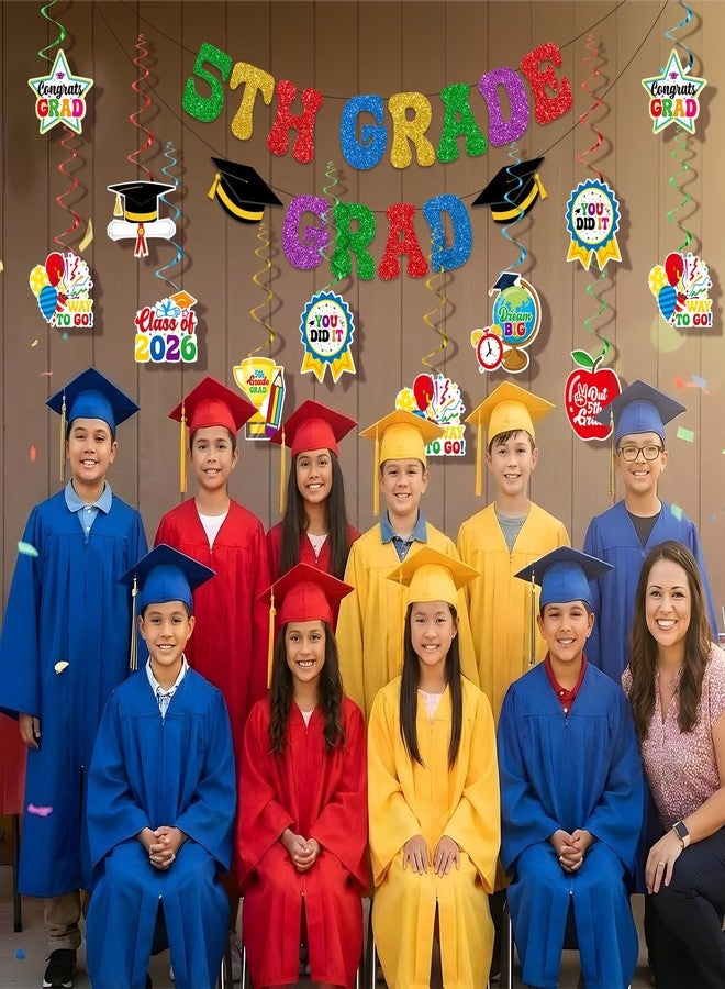 Biswiter 5th Grade Graduation Decorations, NO-DIY Glitter 5th Grade Graduation Banner, Elementary School Graduated Decorations - Image 5