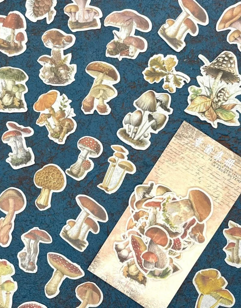 Kağıt Gemi Dükkan Paper Ship Shop Mushroom Patterned Vintage 60 Piece Sticker Set / Decal / Label / Bullet Journal / Scrapbook