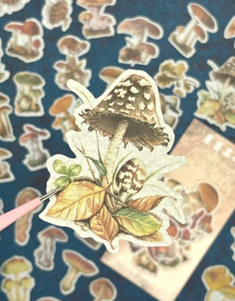 Kağıt Gemi Dükkan Paper Ship Shop Mushroom Patterned Vintage 60 Piece Sticker Set / Decal / Label / Bullet Journal / Scrapbook