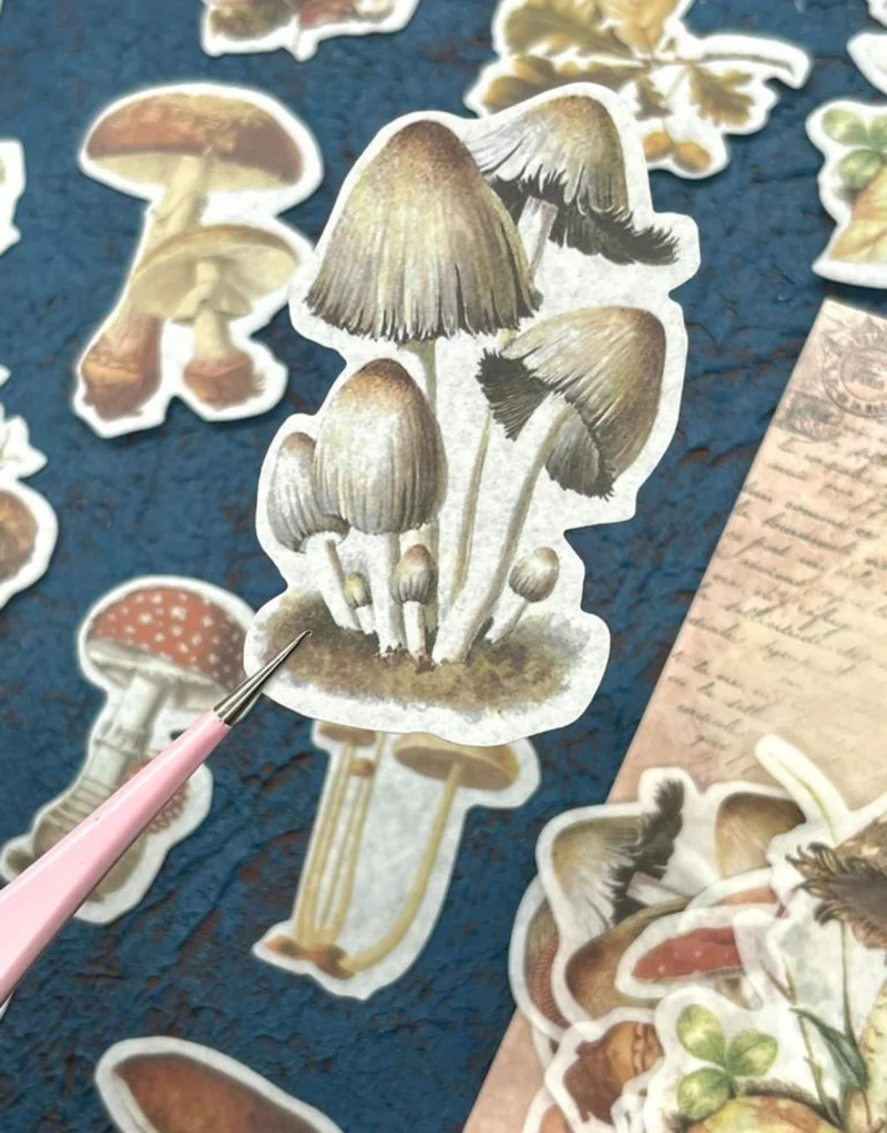 Kağıt Gemi Dükkan Paper Ship Shop Mushroom Patterned Vintage 60 Piece Sticker Set / Decal / Label / Bullet Journal / Scrapbook