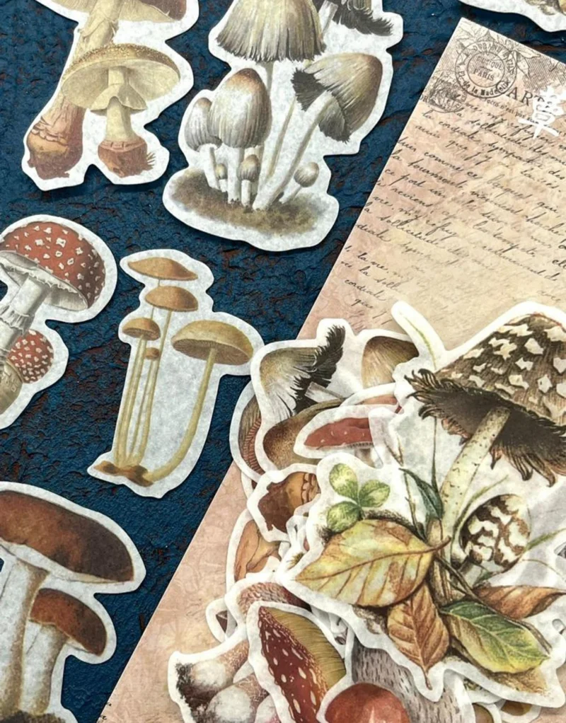 Kağıt Gemi Dükkan Paper Ship Shop Mushroom Patterned Vintage 60 Piece Sticker Set / Decal / Label / Bullet Journal / Scrapbook