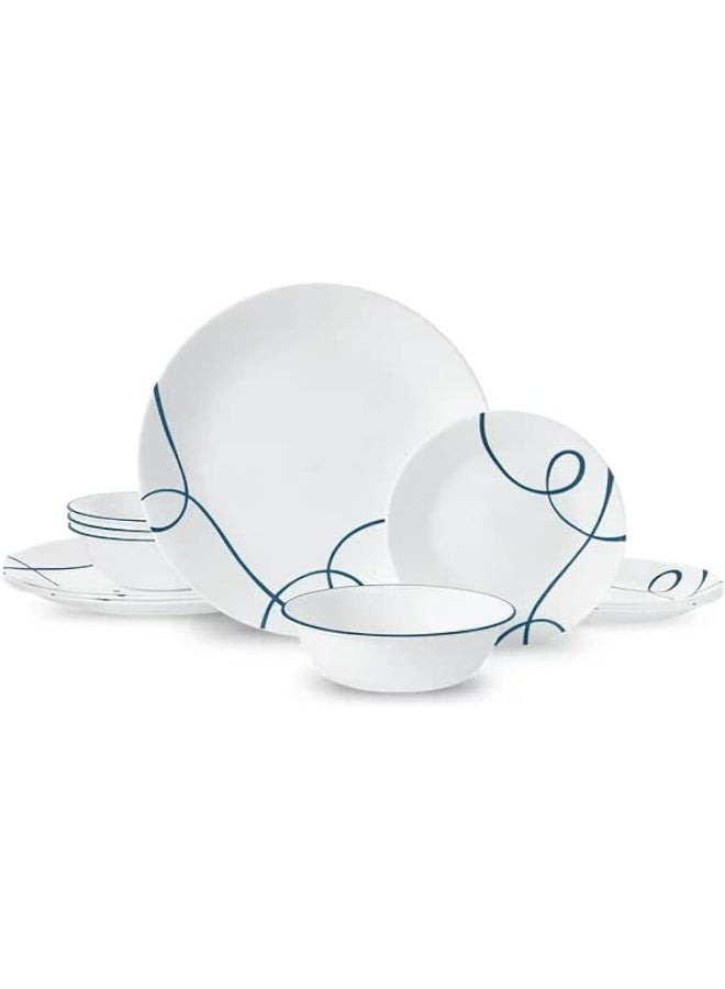 Corelle Lia 12-Piece Vitrelle Glass Dinnerware Set, Service for 4, Triple-Layer Chip & Crack Resistant, Lightweight, Dishwasher & Microwave Safe, Includes 4 Dinner Plates (10.25"), 4 Appetizer Plates (6.75") & 4 Soup/Cereal Bowls (18 oz)