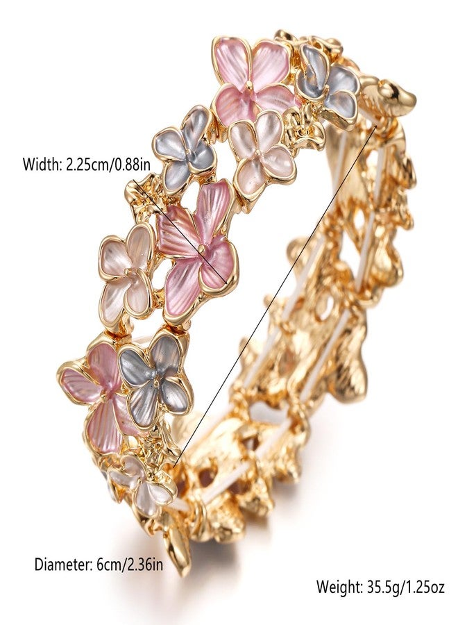 LUREME Gold Sakura Floral Bracelet for Women - Colorful Enamel Flower Stretch Bangle, Adjustable Elastic Cuff (bl003608-2) - Image 2