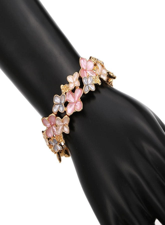 LUREME Gold Sakura Floral Bracelet for Women - Colorful Enamel Flower Stretch Bangle, Adjustable Elastic Cuff (bl003608-2) - Image 3