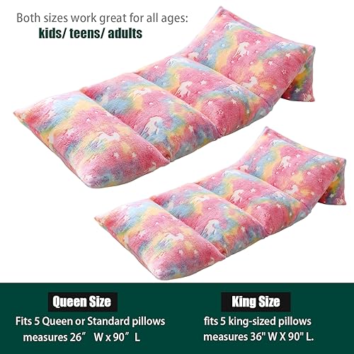 Mengersi Velvet Floor Pillows,Unicorn Glow in The Dark Pillow Bed Floor Lounger Cover for Kids Girls Boys,Mattress Floor Bed Sleeping Mat for Girls Teen Toddler,Requires 5 Pillows(Queen,Pink) - Image 4