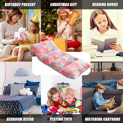 Mengersi Velvet Floor Pillows,Unicorn Glow in The Dark Pillow Bed Floor Lounger Cover for Kids Girls Boys,Mattress Floor Bed Sleeping Mat for Girls Teen Toddler,Requires 5 Pillows(Queen,Pink) - Image 3