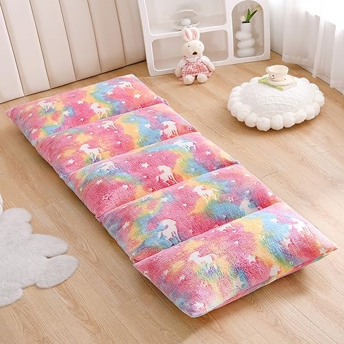 Mengersi Velvet Floor Pillows,Unicorn Glow in The Dark Pillow Bed Floor Lounger Cover for Kids Girls Boys,Mattress Floor Bed Sleeping Mat for Girls Teen Toddler,Requires 5 Pillows(Queen,Pink) - Image 2