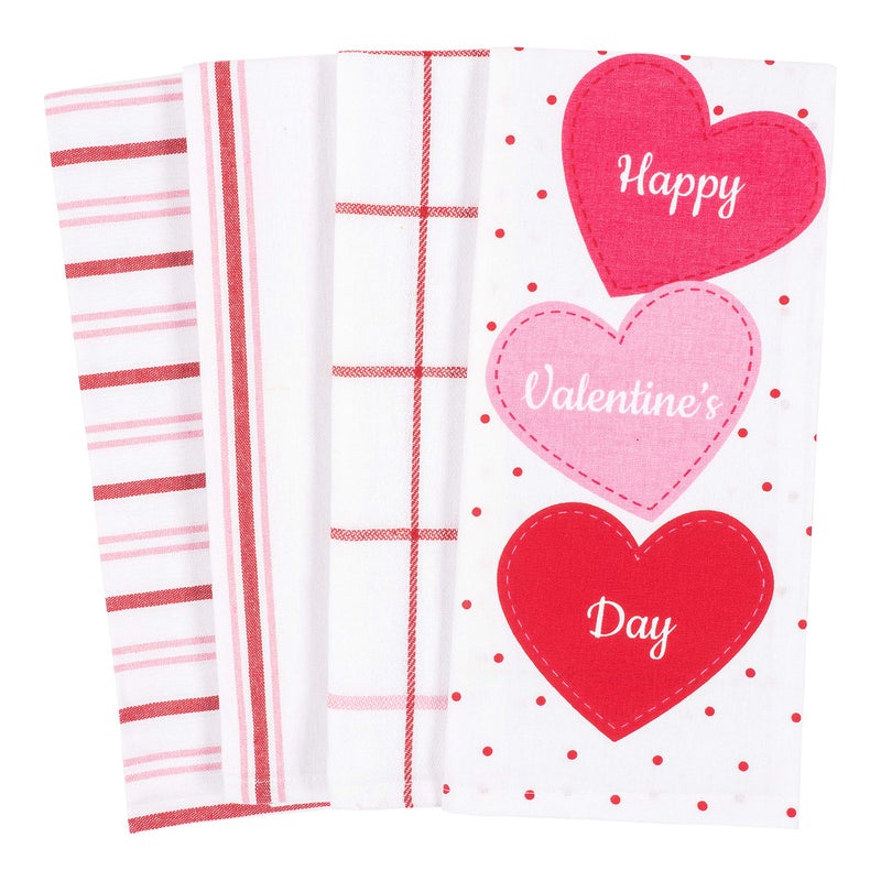 KAF Home Pantry Kitchen Holiday Dish Towel Set of 4 Cotton Rich 18 x 28inch Happy Valentines Day