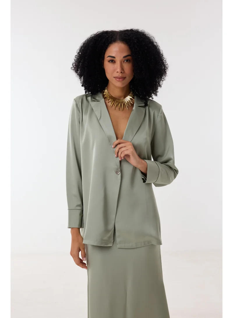 Ashita Fernandes Poly Satin Structured Midi Skirt with Zip Closure – Sage Green