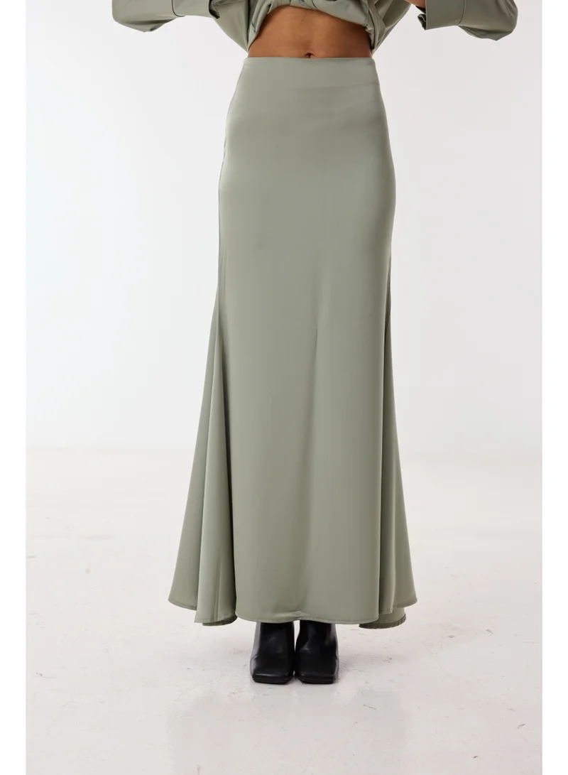 Ashita Fernandes Poly Satin Structured Midi Skirt with Zip Closure – Sage Green