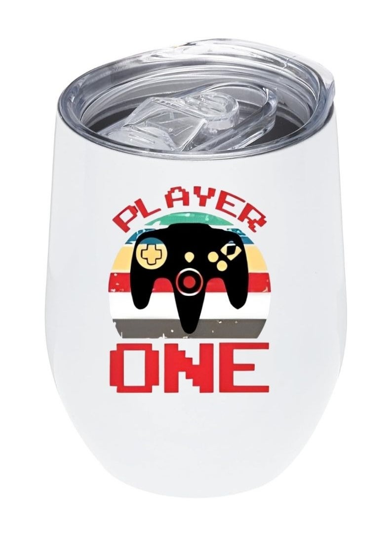 LOUD UNIVERSE White Tumbler 12Oz With Lid, Player One Design, Perfect Cute Gift For Hot And Cold Drinks 