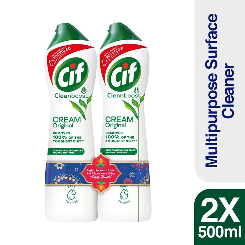 CIF كريم تنظيف متعدد الاستخدامات من سيف الأصلي للأسطح للمطبخ والحمام، برائحة نسيم المحيط، إزالة 100% للأوساخ مع جزيئات تنظيف طبيعية، 2x500مل - Image 2