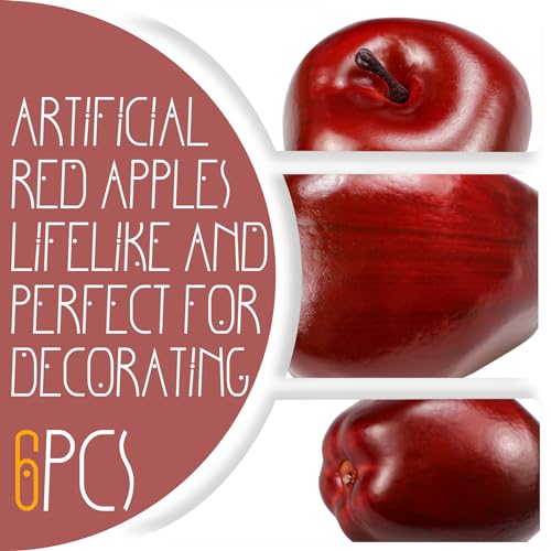 Lorigun Artificial Apples Fake Fruits Red Delicious Apples for Decoration, Decorative Fruit, Faux Big Red Apple 6 Pcs - Image 3