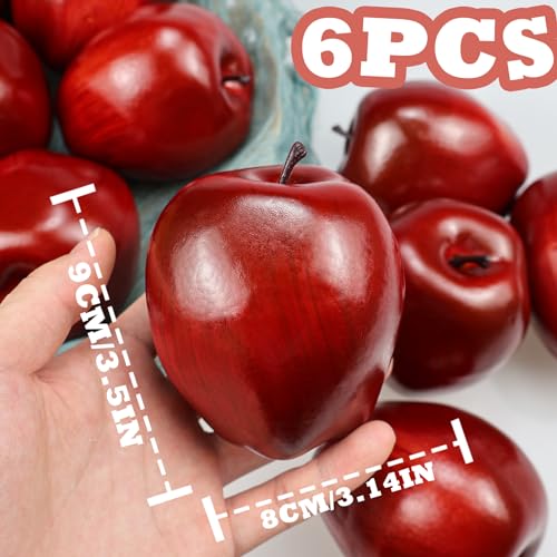 Lorigun Artificial Apples Fake Fruits Red Delicious Apples for Decoration, Decorative Fruit, Faux Big Red Apple 6 Pcs - Image 2