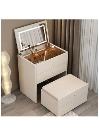 Dressing Table Smart Modern Compact Vanity Table With Mirror In 3 Modes LED Light And Folding Bench 4 Storage Drawers Bluetooth Speaker, USB Ports, 80x70x40 cm - pzsku/Z3A85A2D2A96266D7324AZ/45/_/1738077220/9af7b503-0be6-464c-99ed-974c6912d165