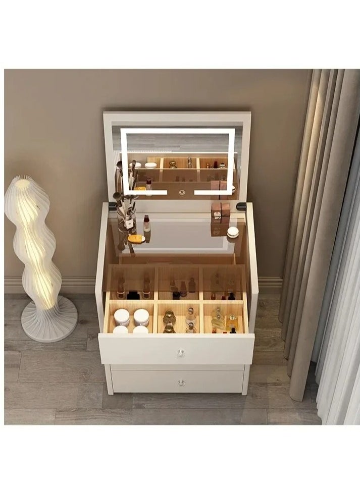 AWD Dressing Table Smart Modern Compact Vanity Table With Mirror In 3 Modes LED Light And Folding Bench 4 Storage Drawers Bluetooth Speaker, USB Ports, 80x70x40 cm  - Image 3